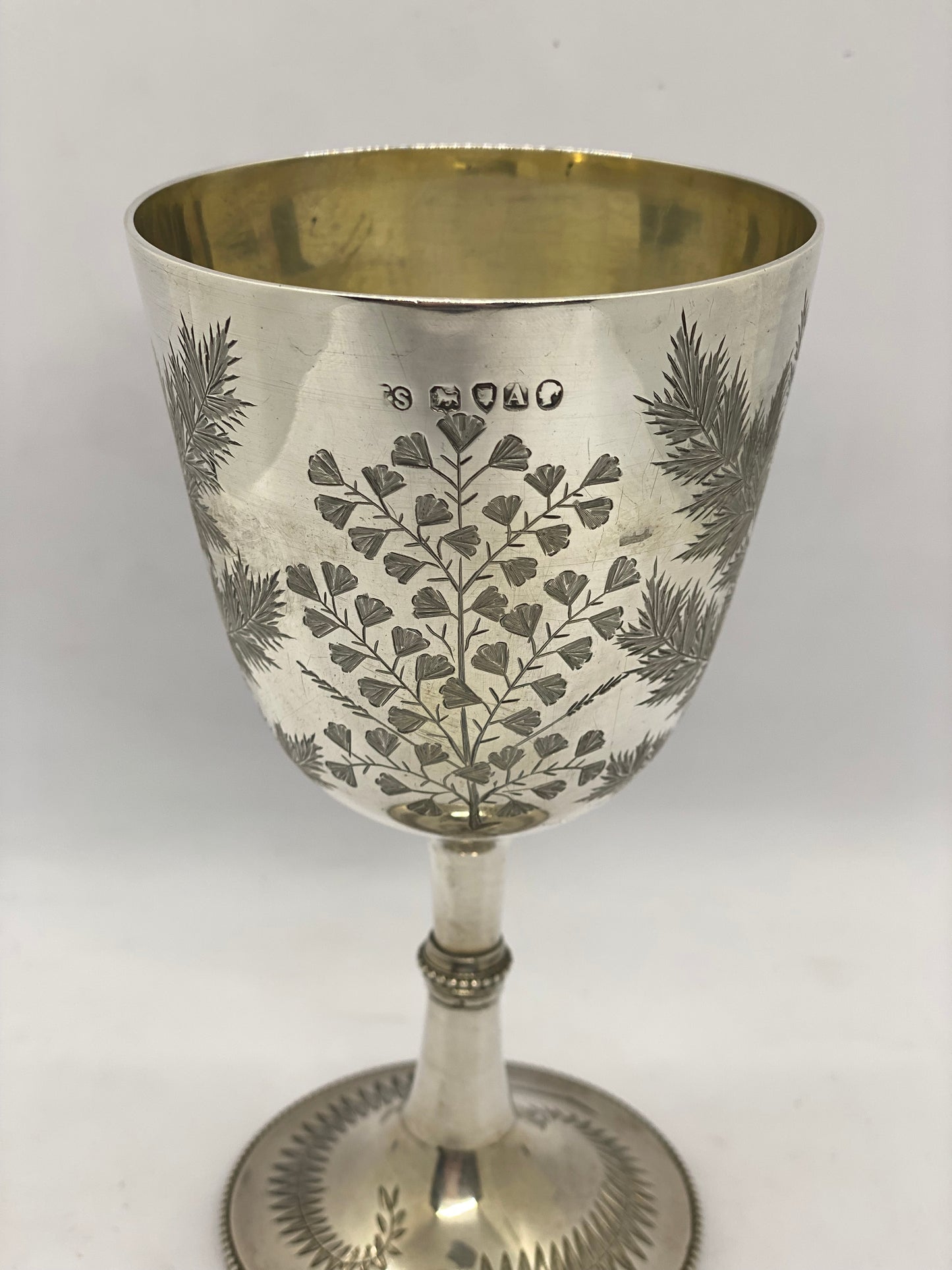 Late Victorian Goblet w Fern Motifs, Thos Smiley London 1876.