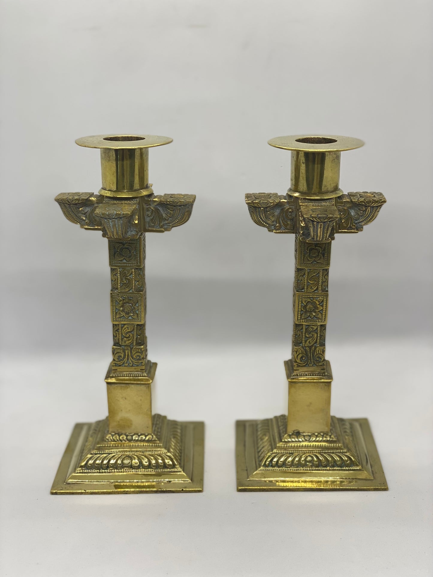 19th Century Brass Ecclesiastical Pair of Candlesticks