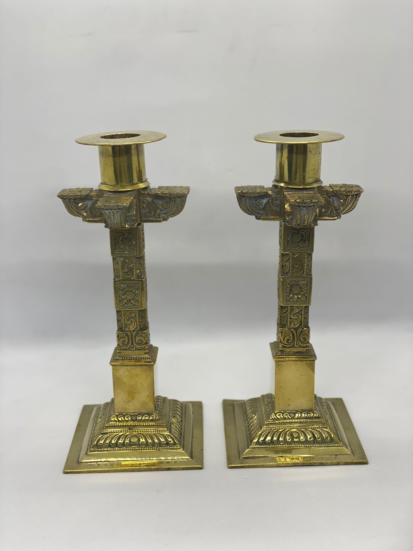 19th Century Brass Ecclesiastical Pair of Candlesticks