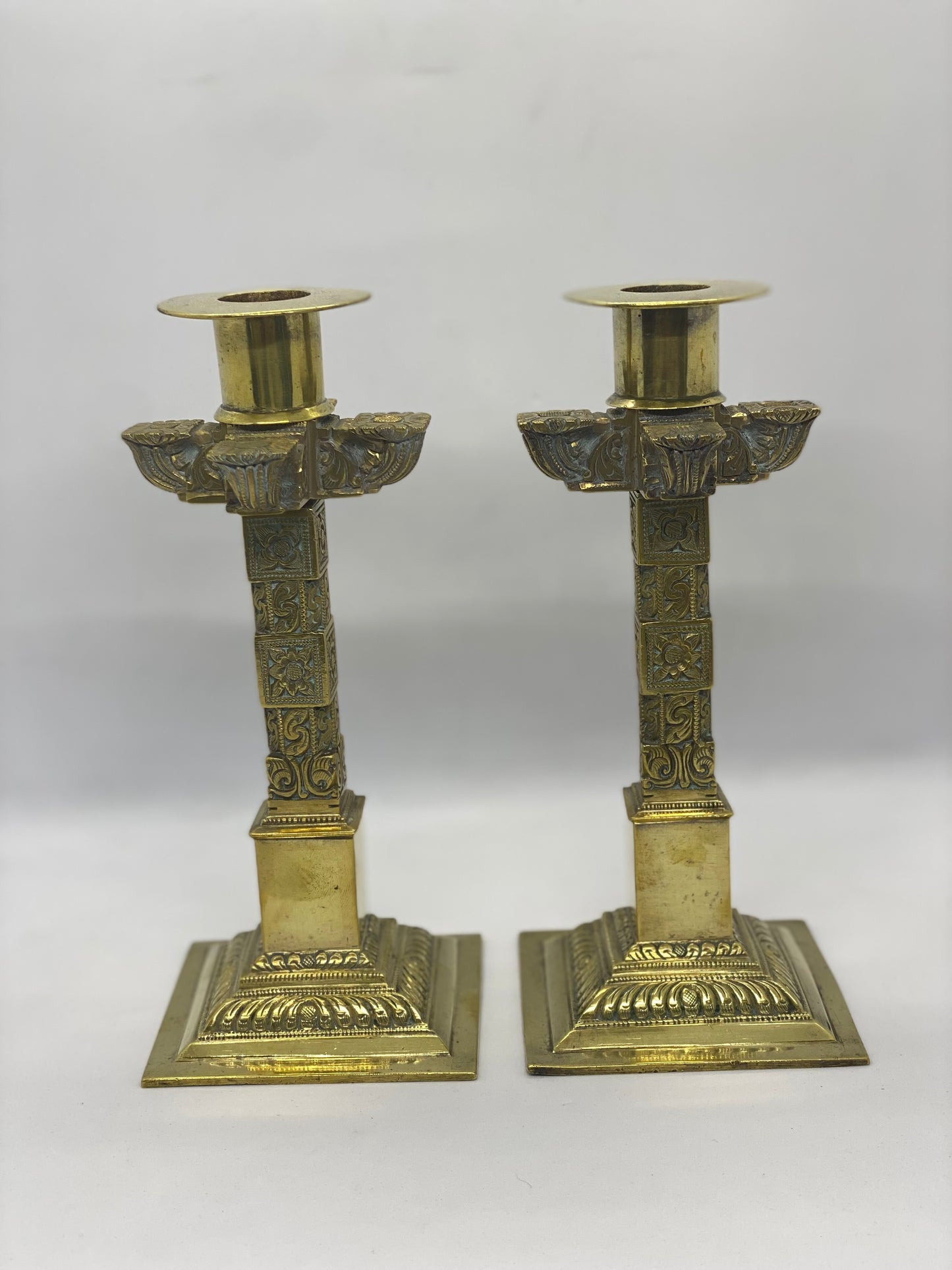 19th Century Brass Ecclesiastical Pair of Candlesticks