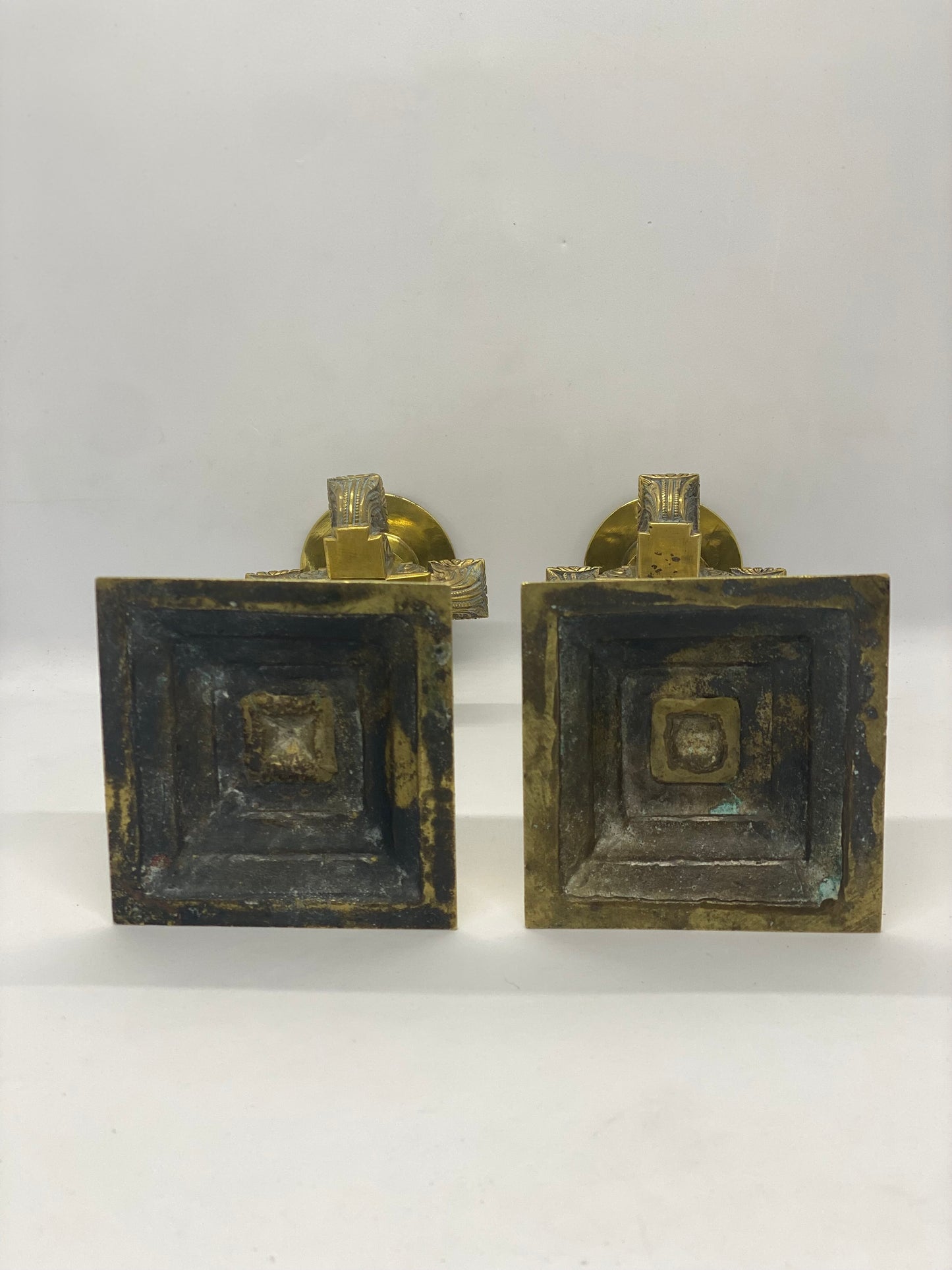 19th Century Brass Ecclesiastical Pair of Candlesticks