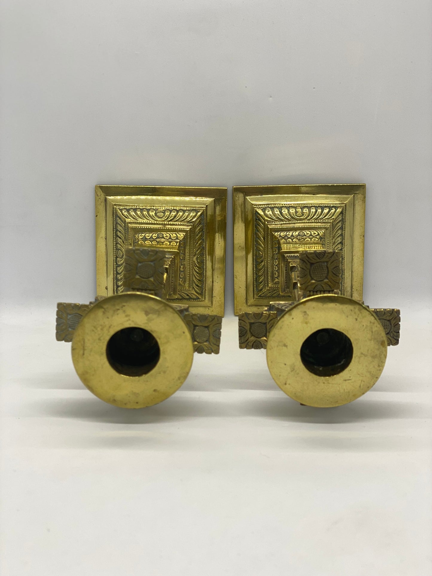 19th Century Brass Ecclesiastical Pair of Candlesticks