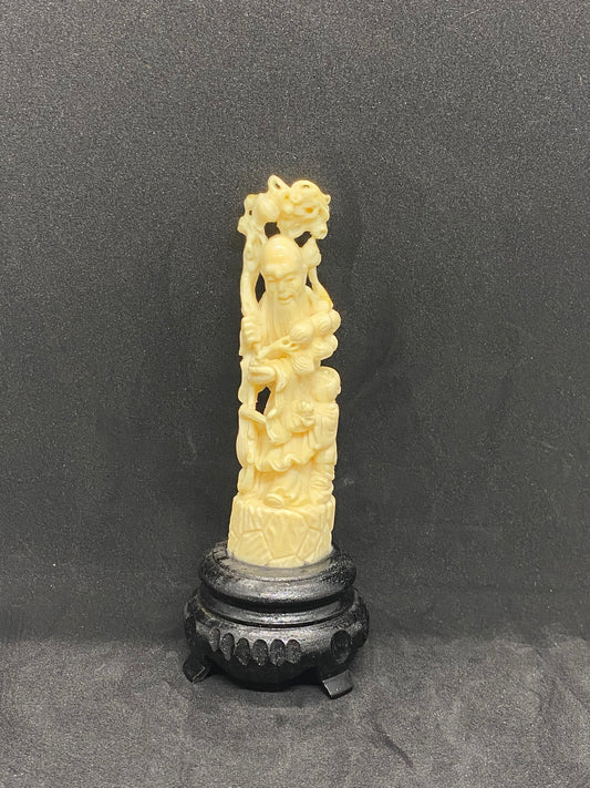 Antique Ivory Figurine Depicting Shoulao with Longevity Peaches and Child