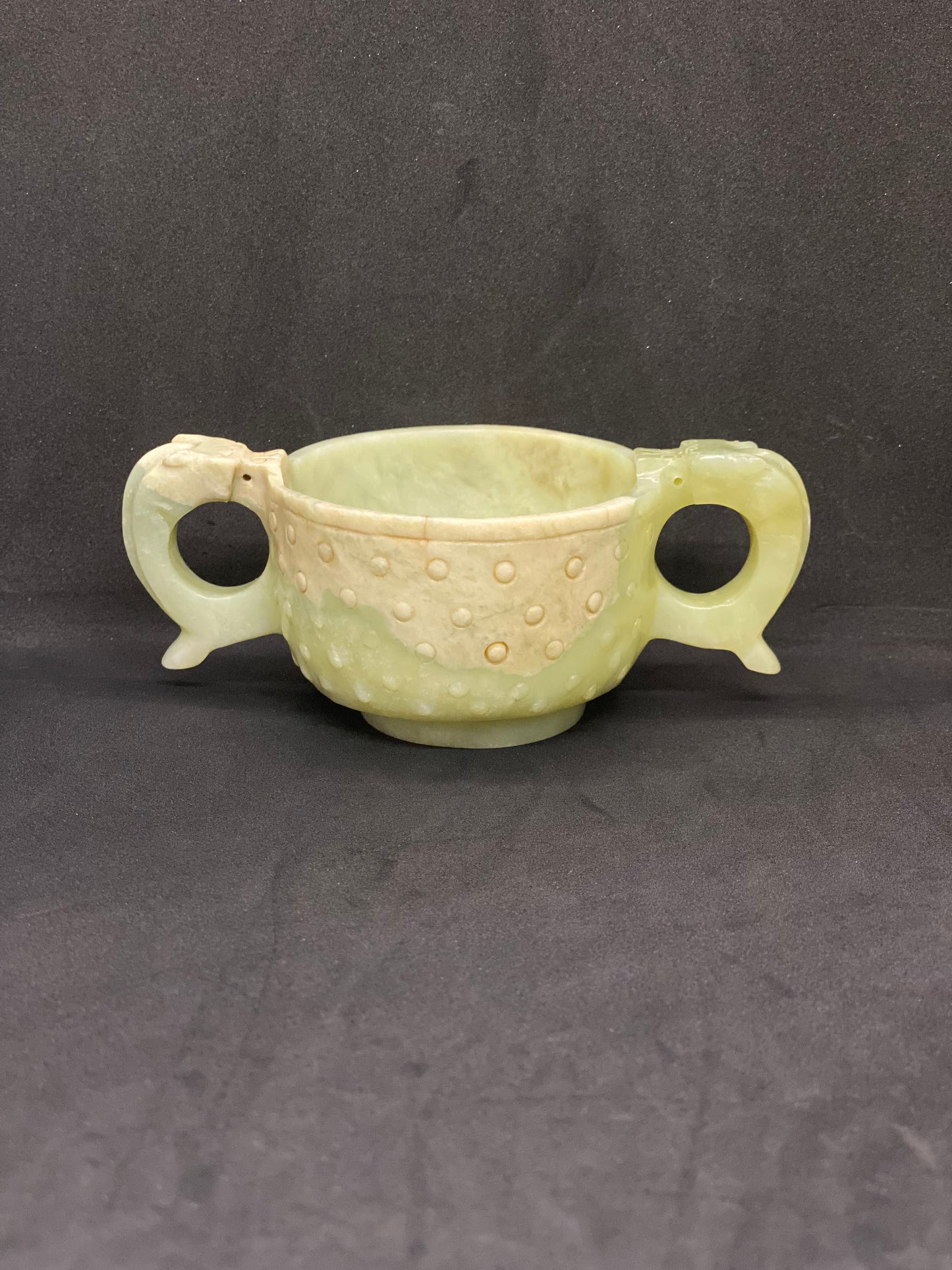 Antique Chinese Archaic Style Twin-Handled Jade Cup