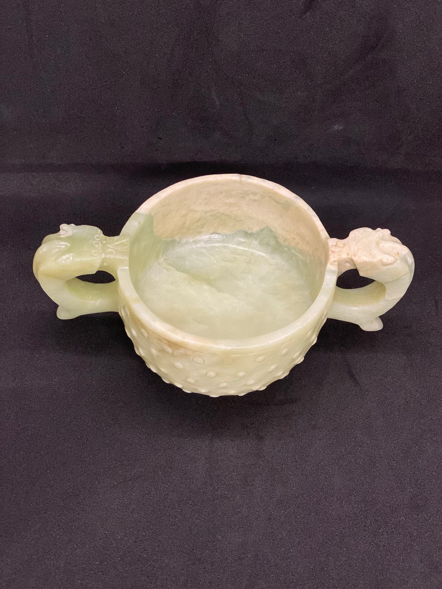 Antique Chinese Archaic Style Twin-Handled Jade Cup