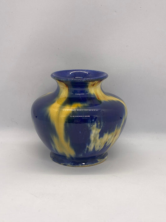 Collectible 1930s Blue and Yellow Art Deco Drip Glaze Vase by McHugh Pottery