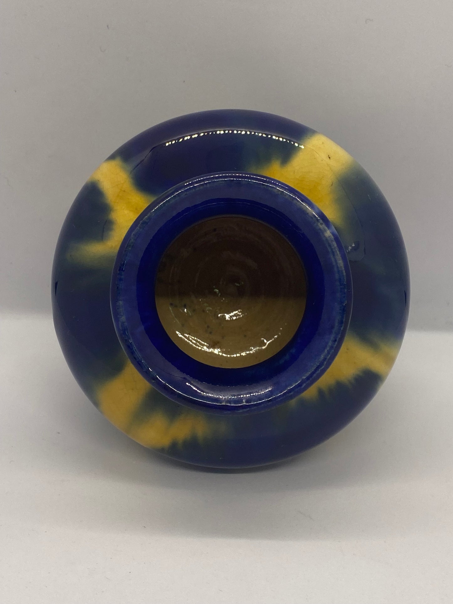 Collectible 1930s Blue and Yellow Art Deco Drip Glaze Vase by McHugh Pottery