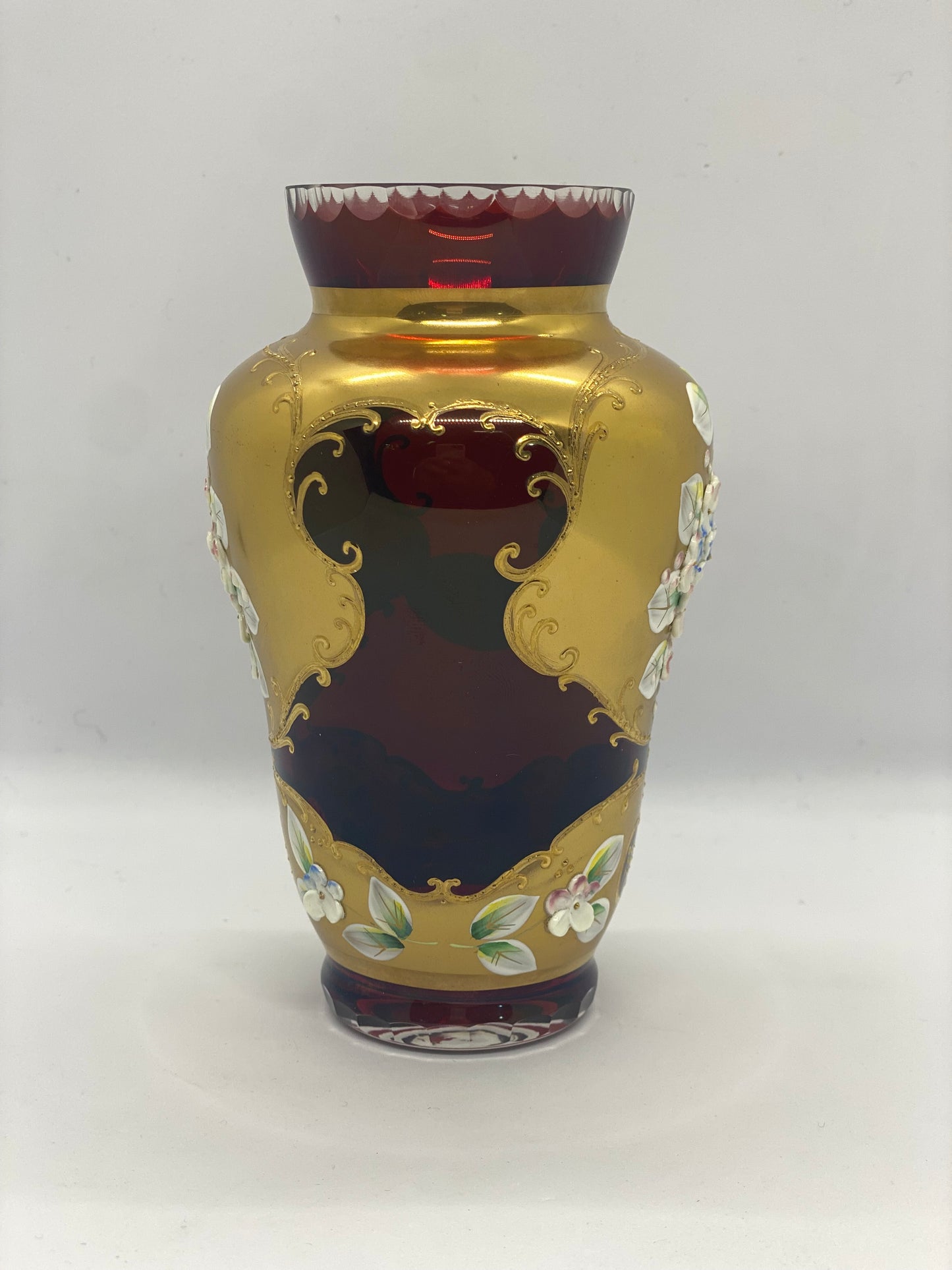 Large Mid Century Bohemian Crystal Ruby Glass Vase