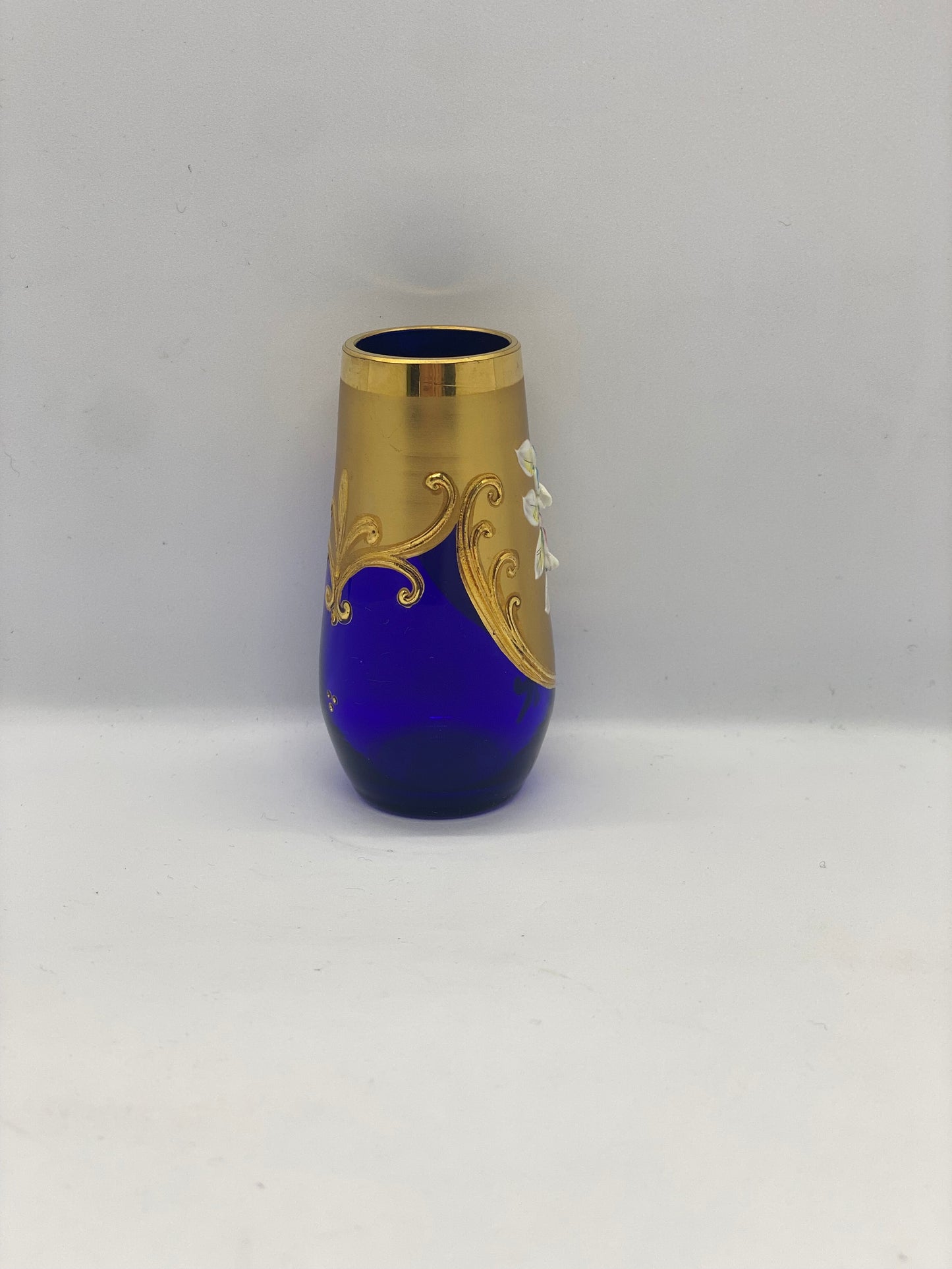 Mid Century Bohemian Crystal Cobalt Blue Bud Vase