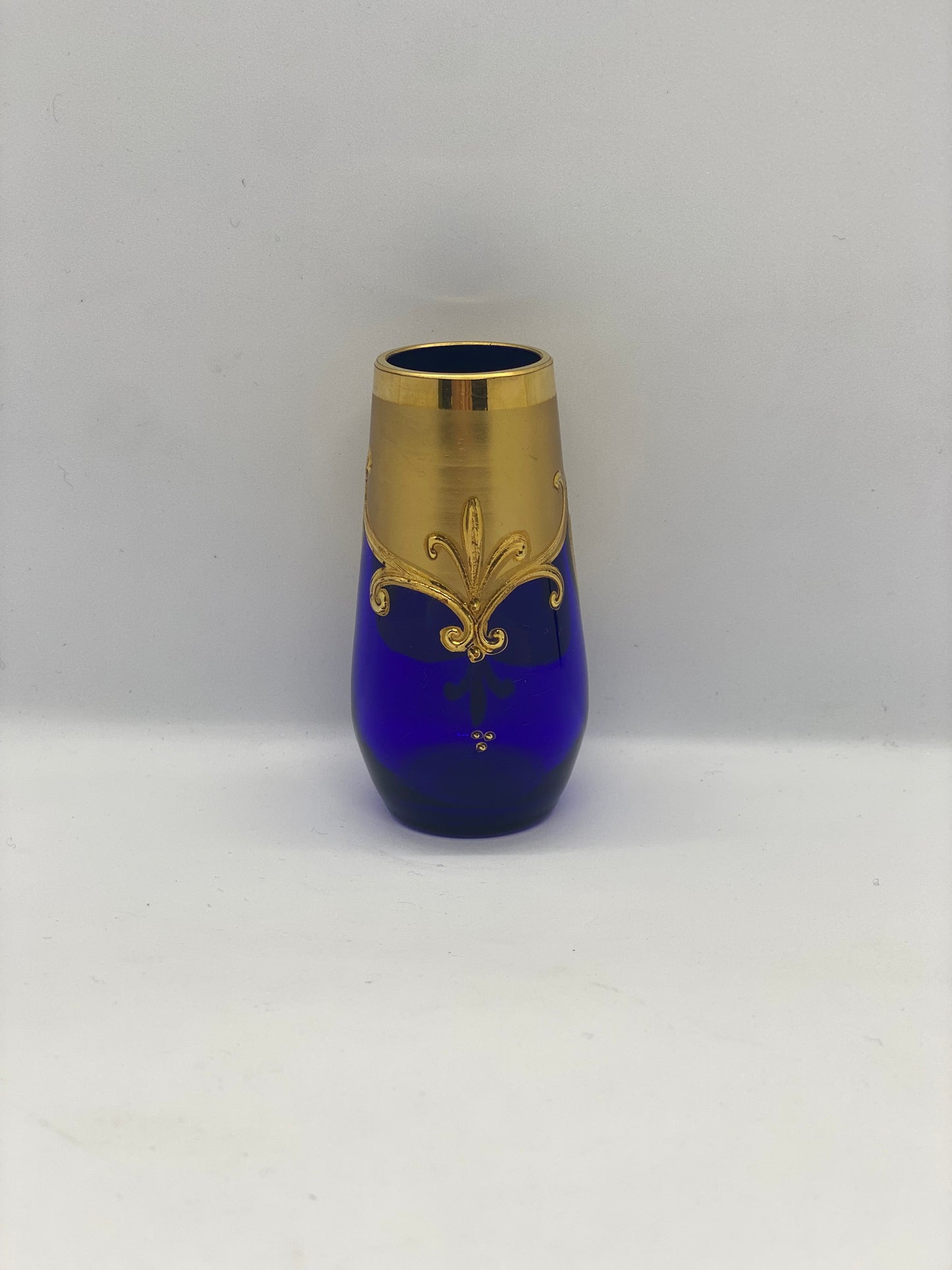 Mid Century Bohemian Crystal Cobalt Blue Bud Vase