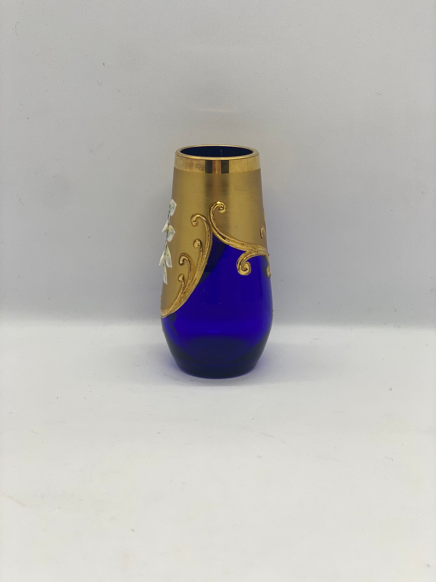 Mid Century Bohemian Crystal Cobalt Blue Bud Vase