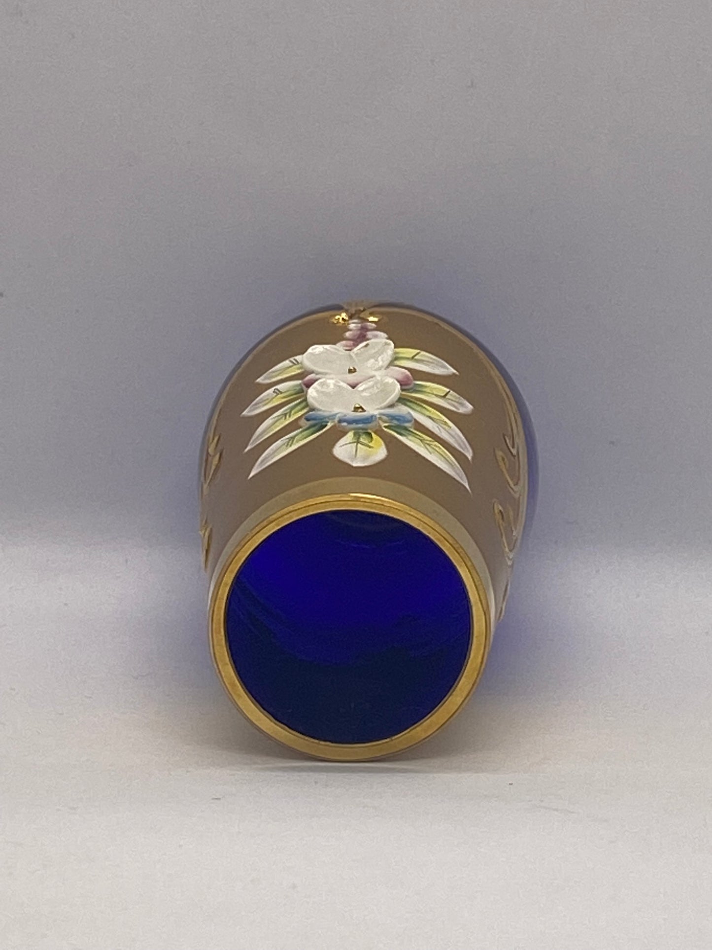 Mid Century Bohemian Crystal Cobalt Blue Lidded Dish