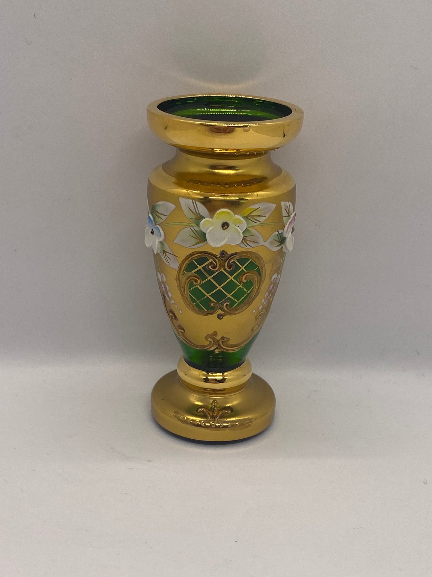 Mid Century Bohemian Crystal Green Bud Vase