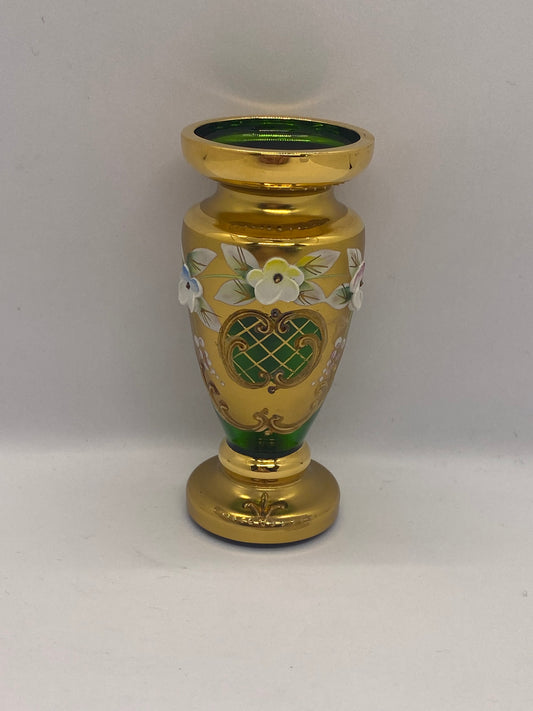 Mid Century Bohemian Crystal Green Bud Vase