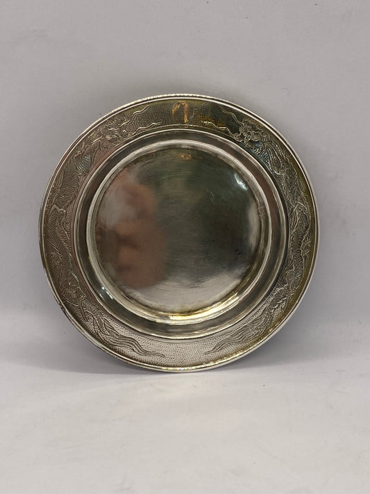 古董中国银质 Zee Sung 酒瓶杯垫