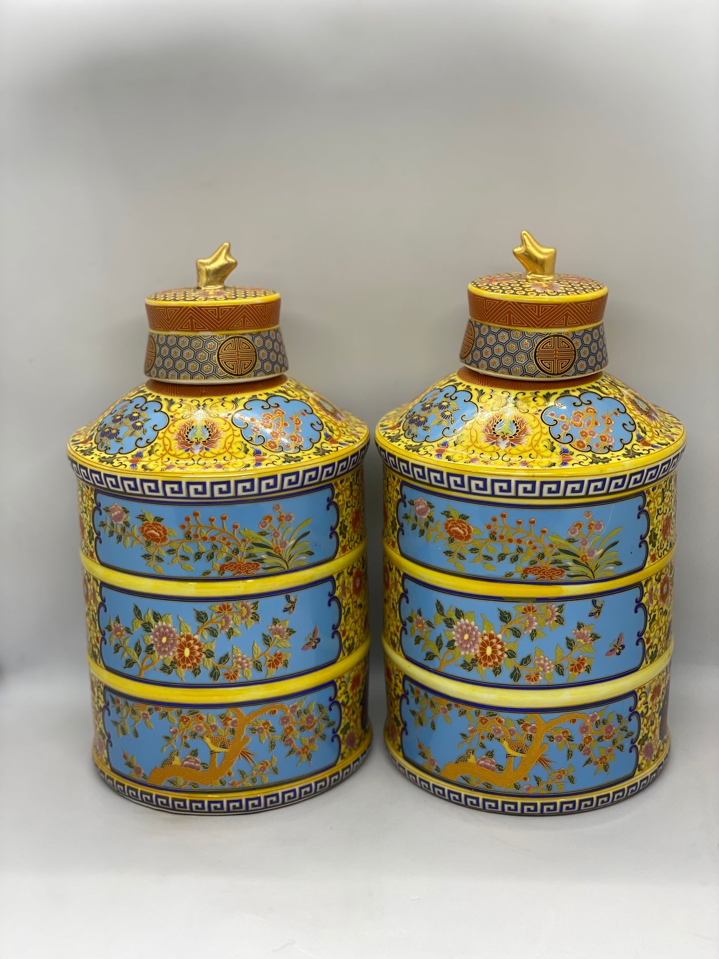 一对二十世纪中国黄蓝彩罐