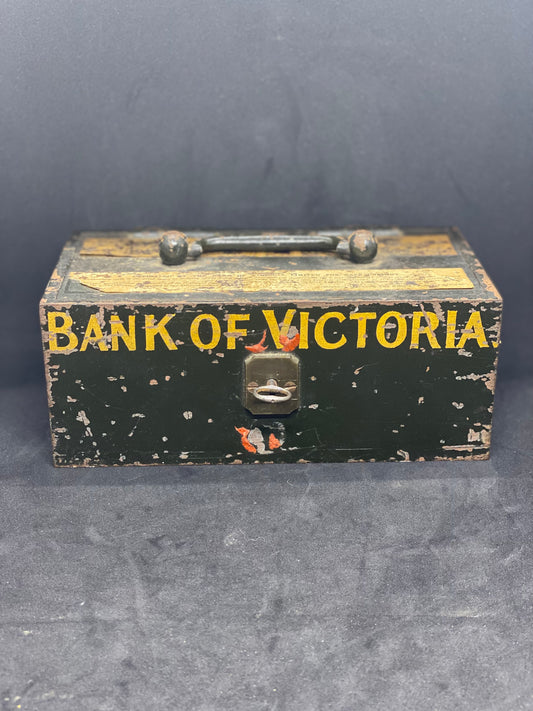 Antique Cast Iron Bank of Victoria Strong Box w Original Key