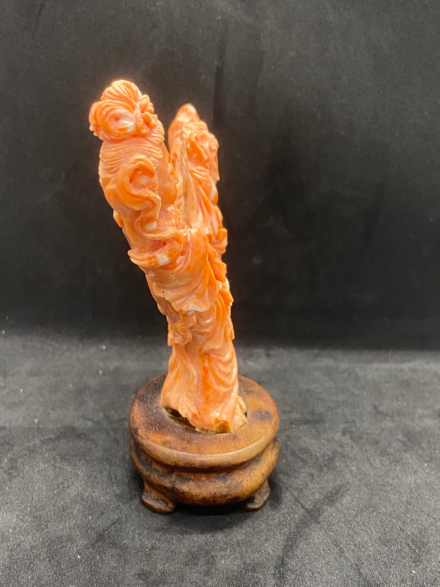 Exquisite carved Antique Chinese Coral Figurine Depicting Two Heavenly Maidens