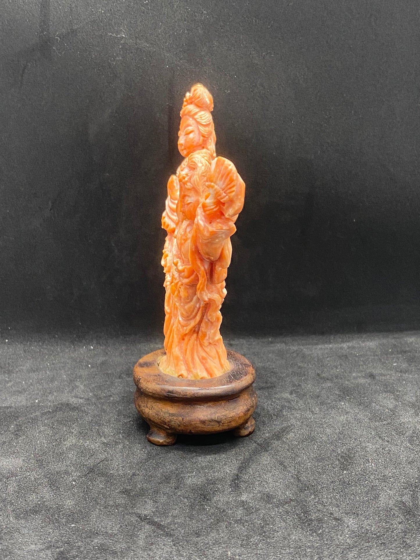 Exquisite carved Antique Chinese Coral Figurine Depicting Two Heavenly Maidens