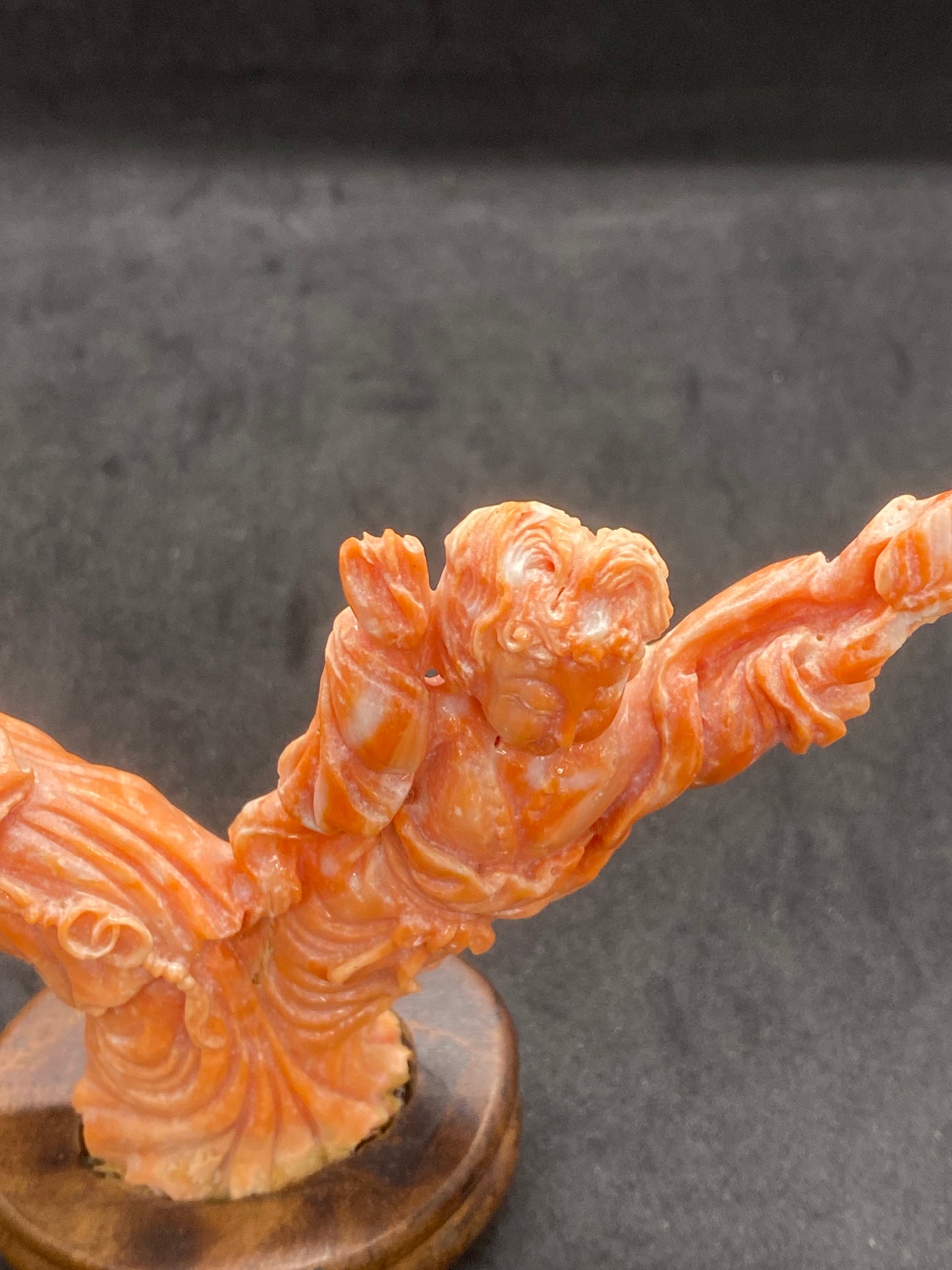 Exquisite carved Antique Chinese Coral Figurine Depicting Two Heavenly Maidens