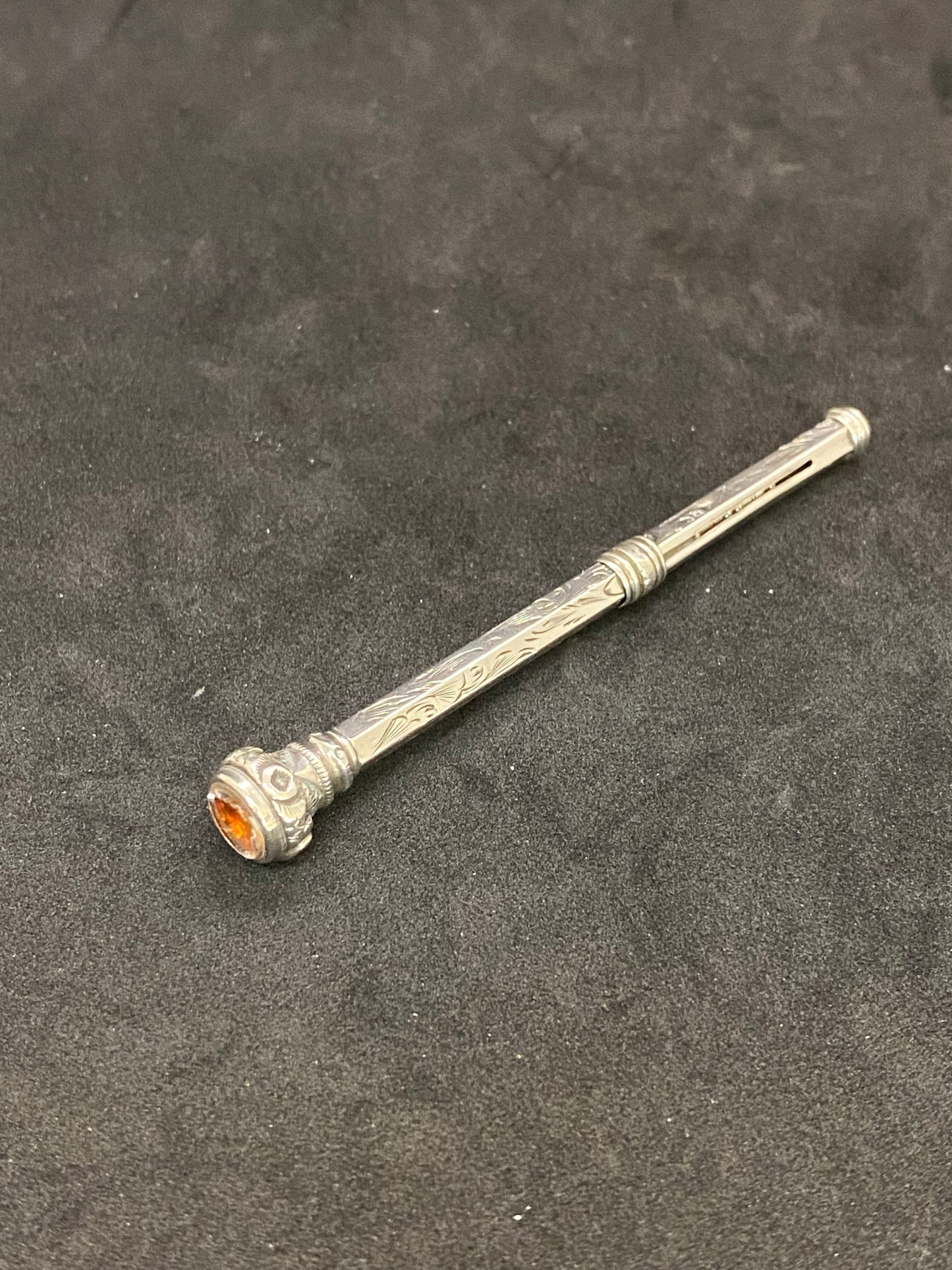 Late 19th Century Victorian Silver Propelling Pencil w/ Citrine Seal Fob Top