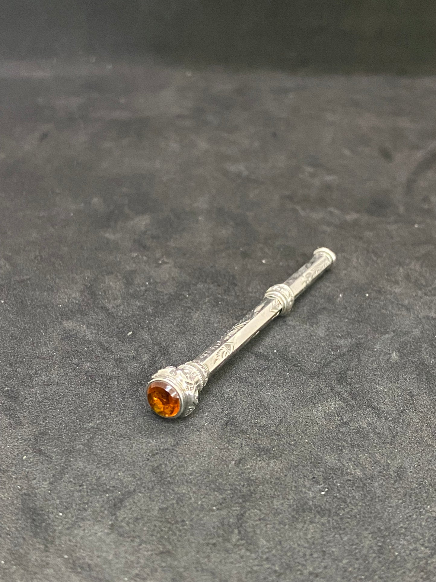 Late 19th Century Victorian Silver Propelling Pencil w/ Citrine and Glass Seal Fob Top