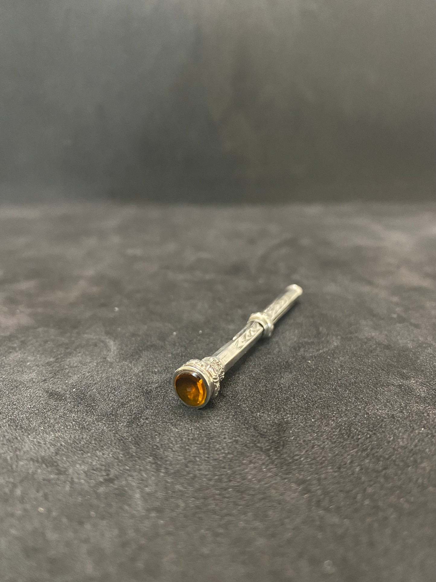 Late 19th Century Victorian Miniature Silver Propelling Pencil w/ Citrine Seal Fob Top