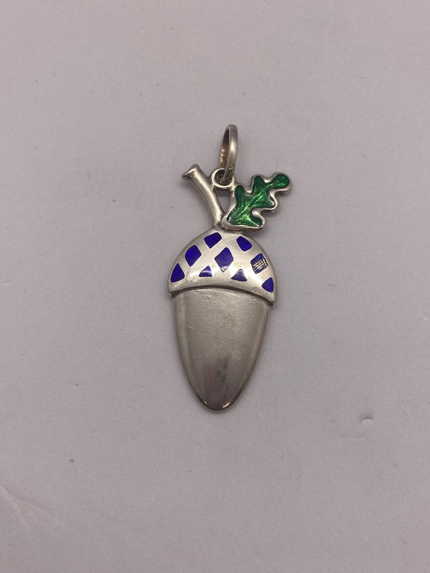 Vintage Scandinavian Silver and Enamel Acorn Pendant