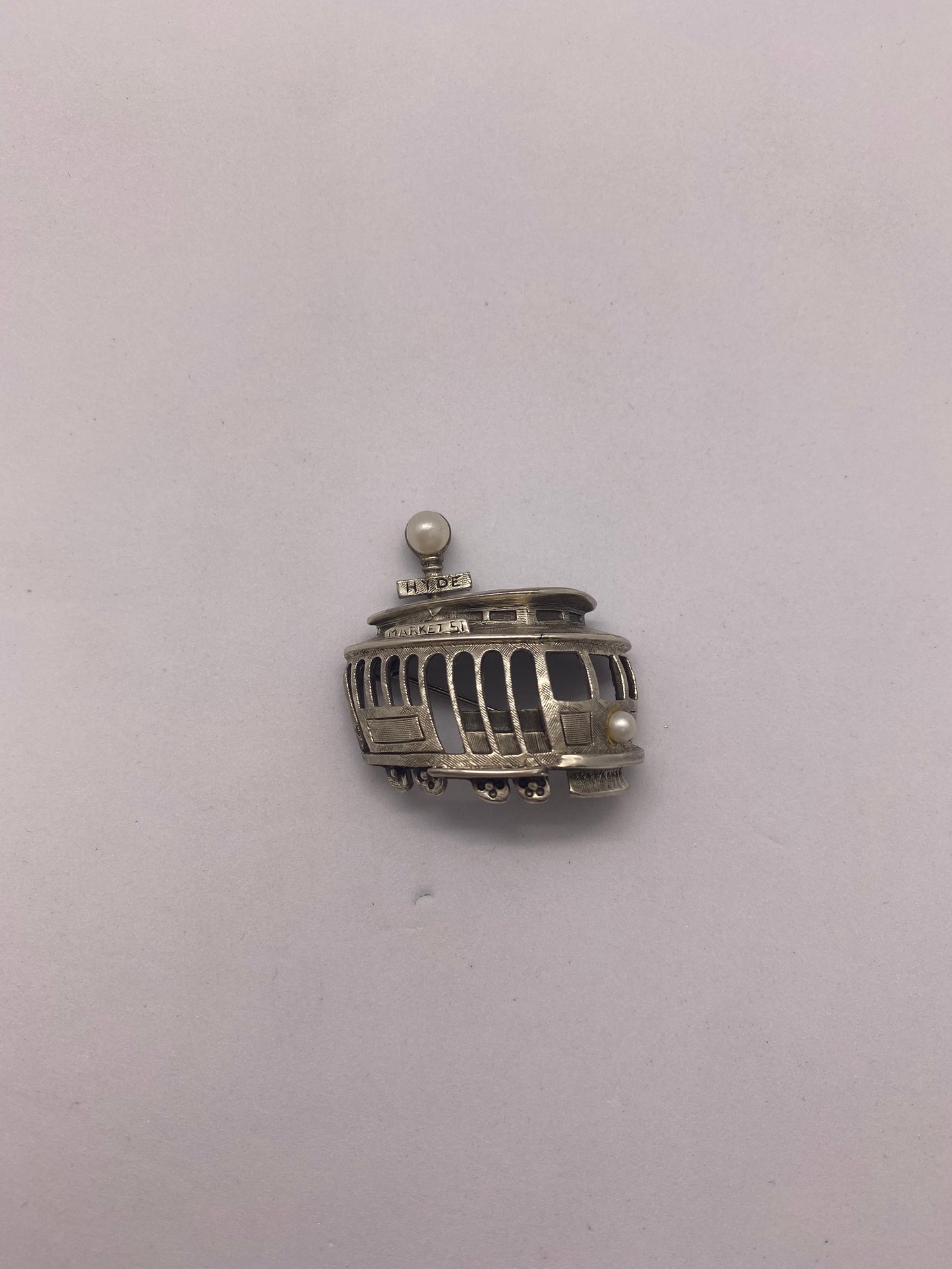 Midcentury Signed Costume Jewellery Piece, Trolley Car Brooch by Tortolani