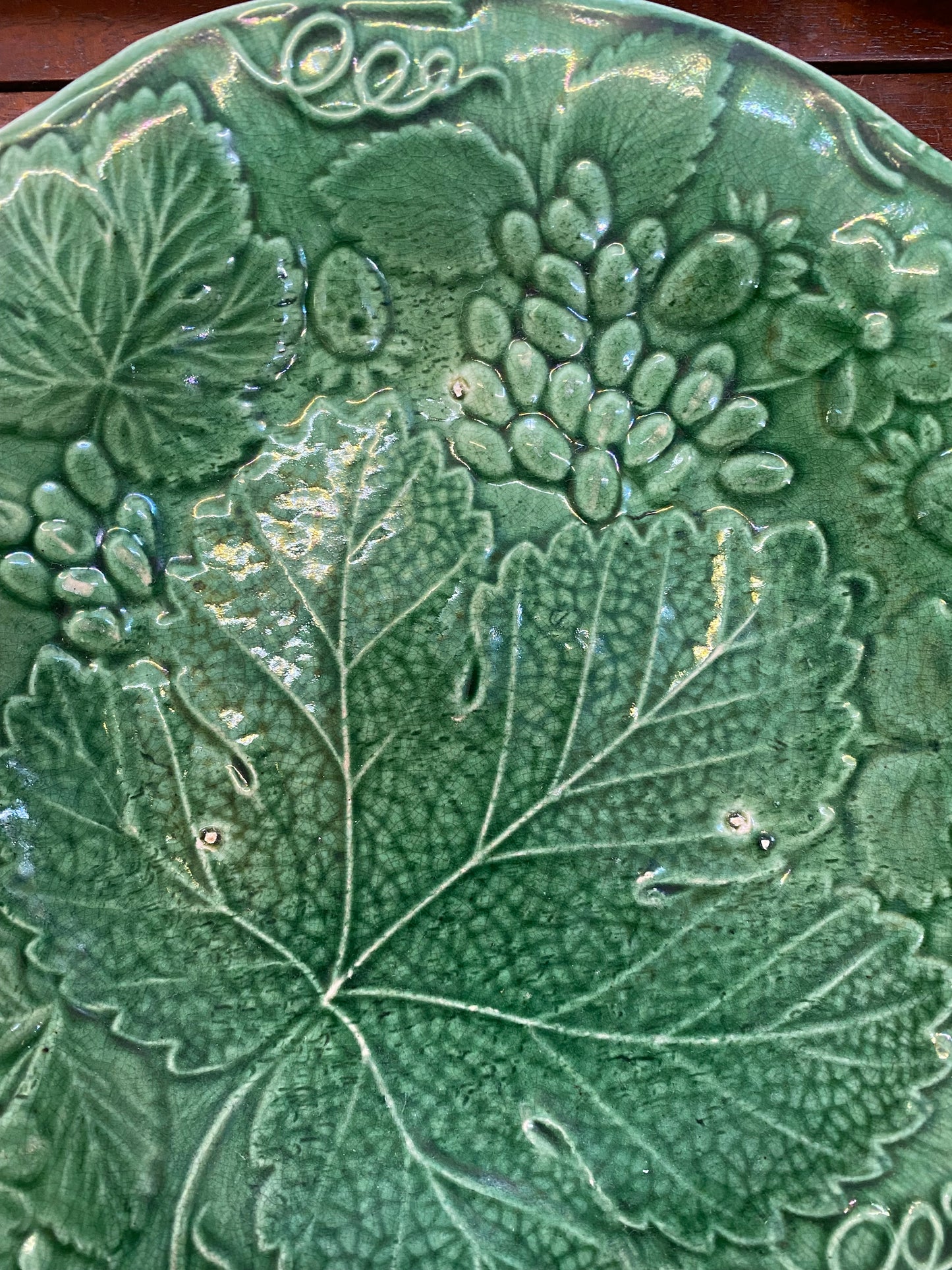 Antique Majolica Plate in a Lovely Strawberry Leaf Pattern