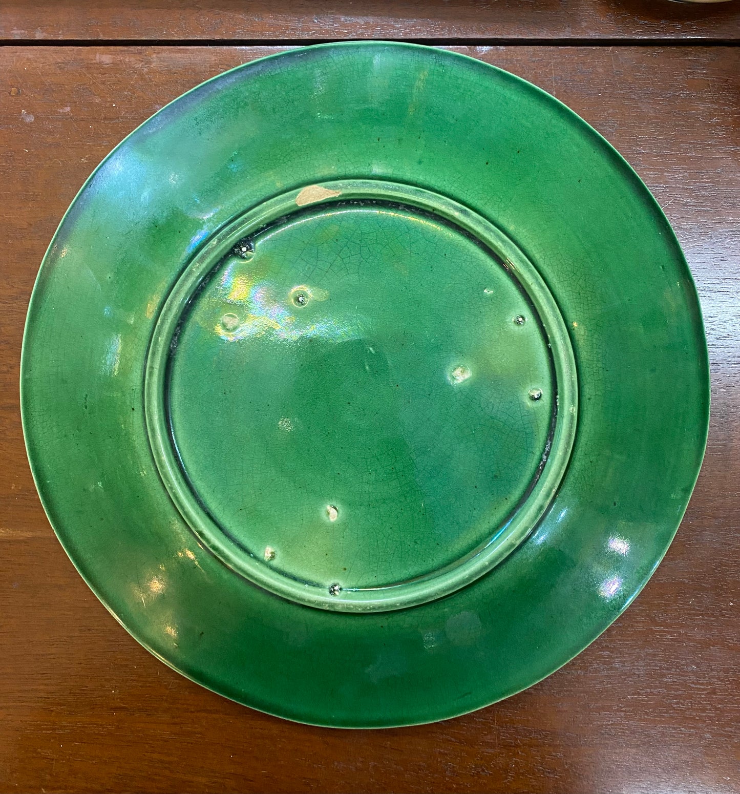 Antique Majolica Plate in a Lovely Strawberry Leaf Pattern