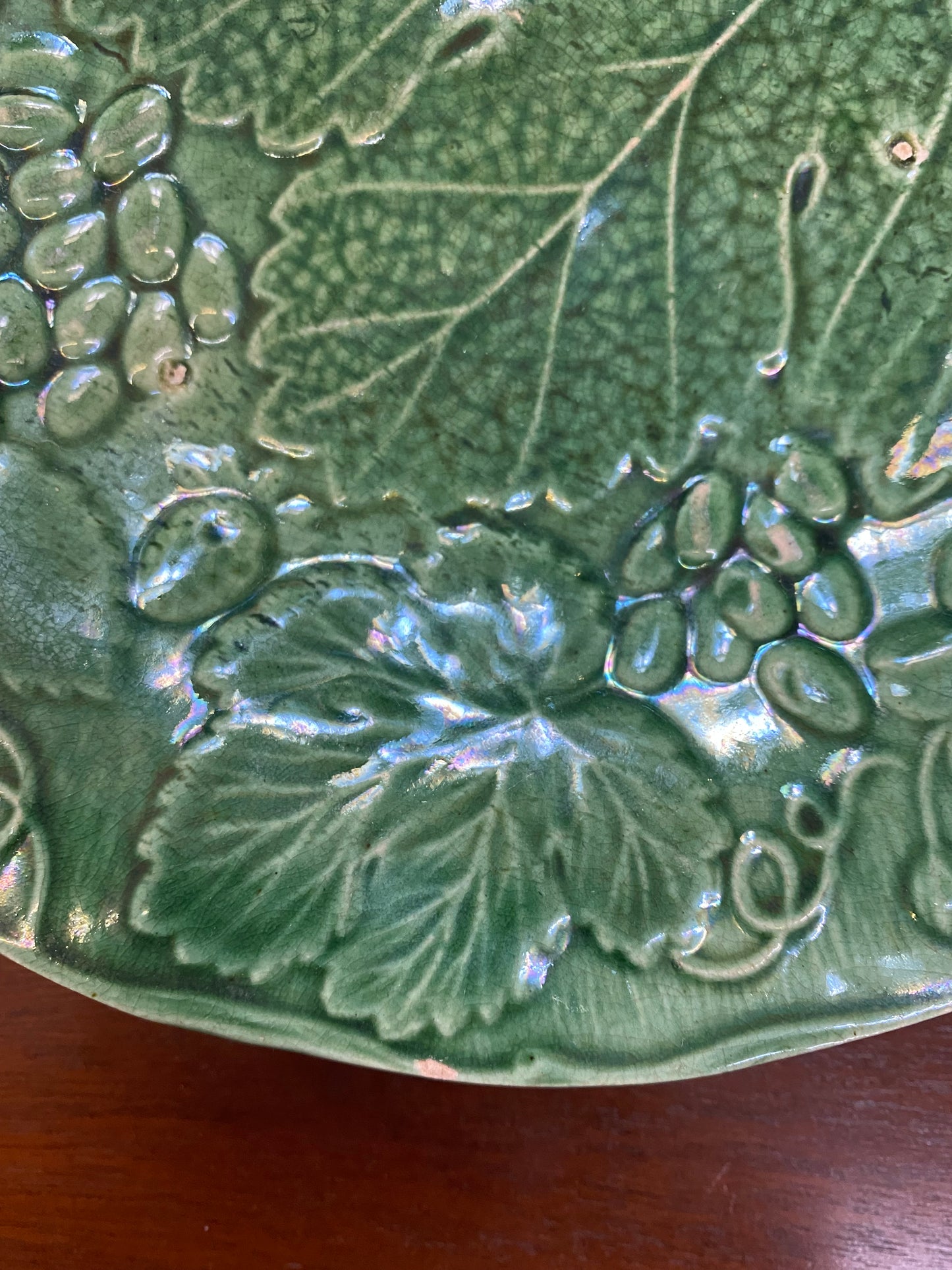 Antique Majolica Plate in a Lovely Strawberry Leaf Pattern