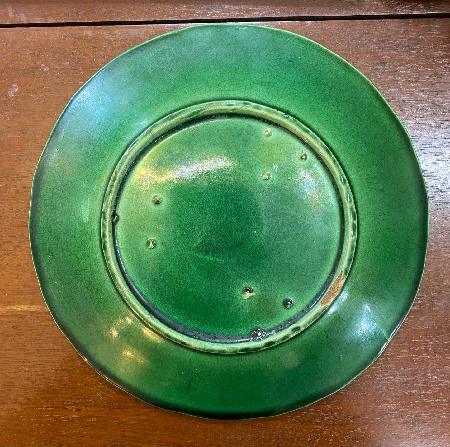 Antique Majolica Plate in a Lovely Strawberry Leaf Pattern