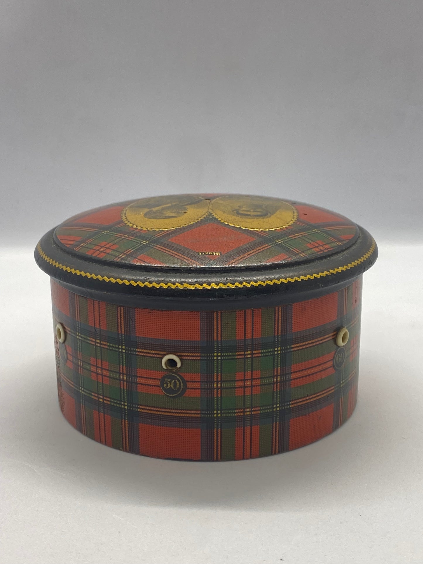 Rare Victorian Tartan Ware Sewing Reel Box Commemorating The Duke of Edinburgh's Marriage