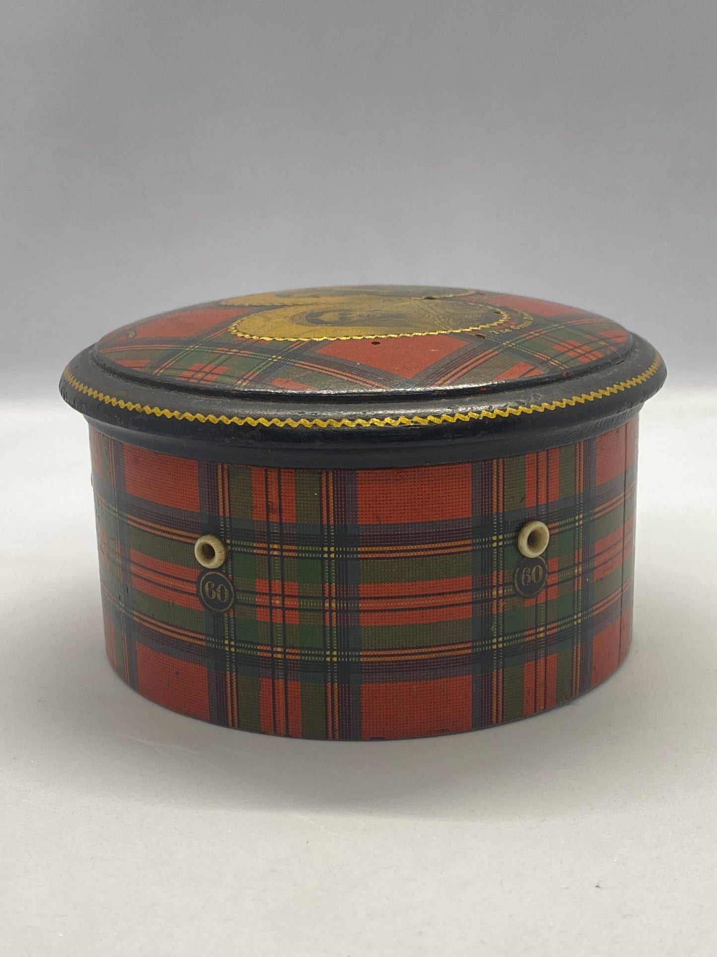 Rare Victorian Tartan Ware Sewing Reel Box Commemorating The Duke of Edinburgh's Marriage