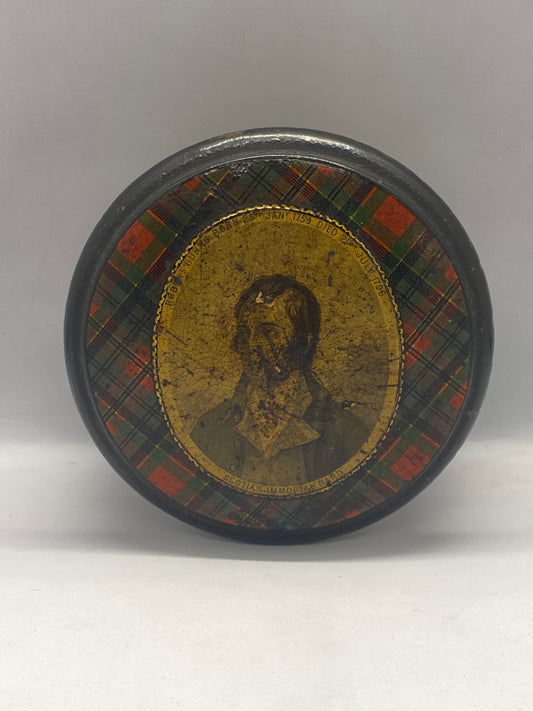 Rare Victorian Tartan Ware Sewing Reel Box Commemorating Robert Burns