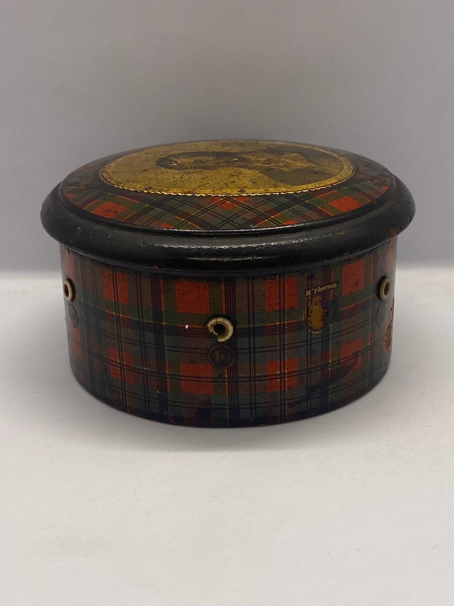 Rare Victorian Tartan Ware Sewing Reel Box Commemorating Robert Burns