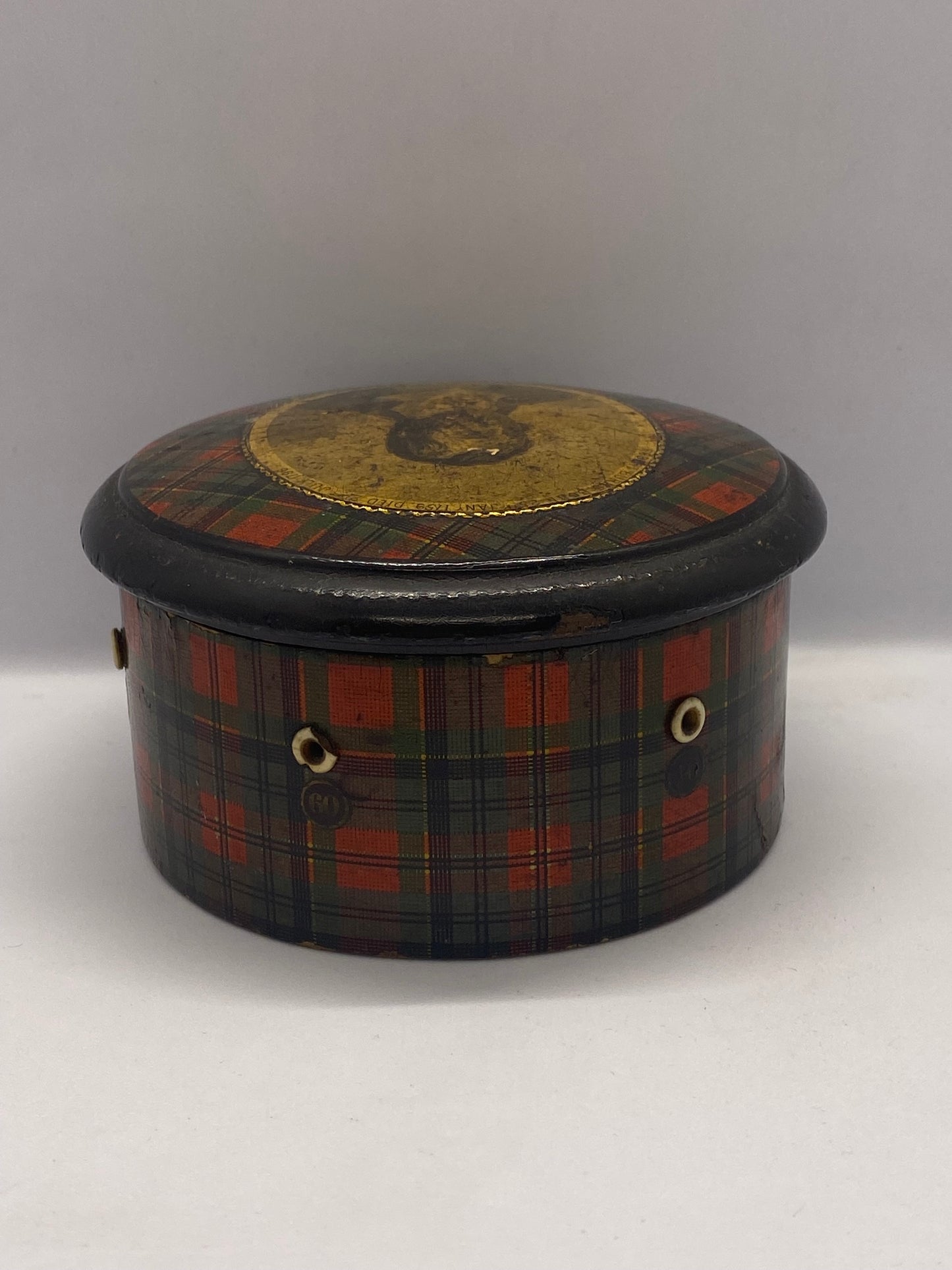 Rare Victorian Tartan Ware Sewing Reel Box Commemorating Robert Burns