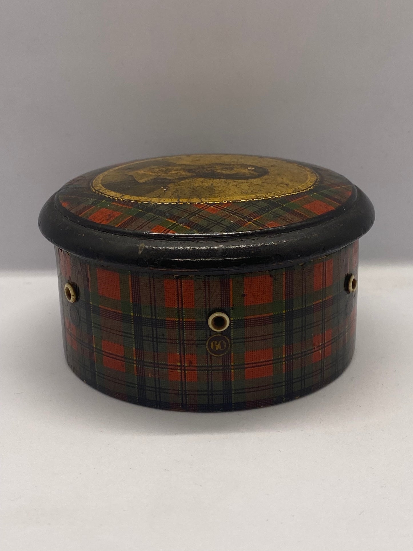 Rare Victorian Tartan Ware Sewing Reel Box Commemorating Robert Burns