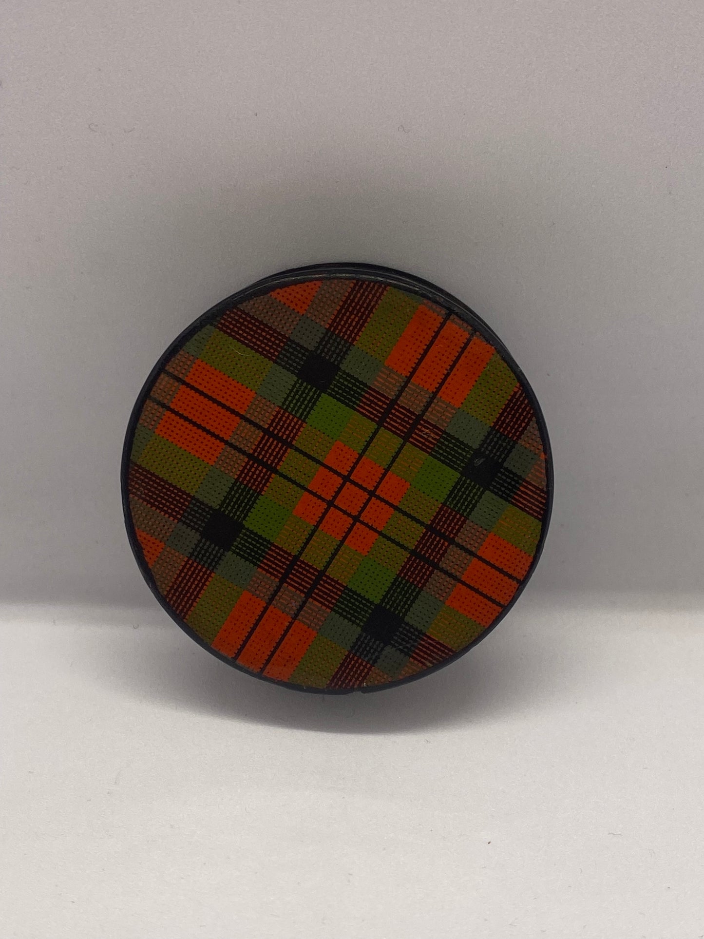 19th Century Victorian Tartan Ware Box Decoupaged w Penny Red Stamp