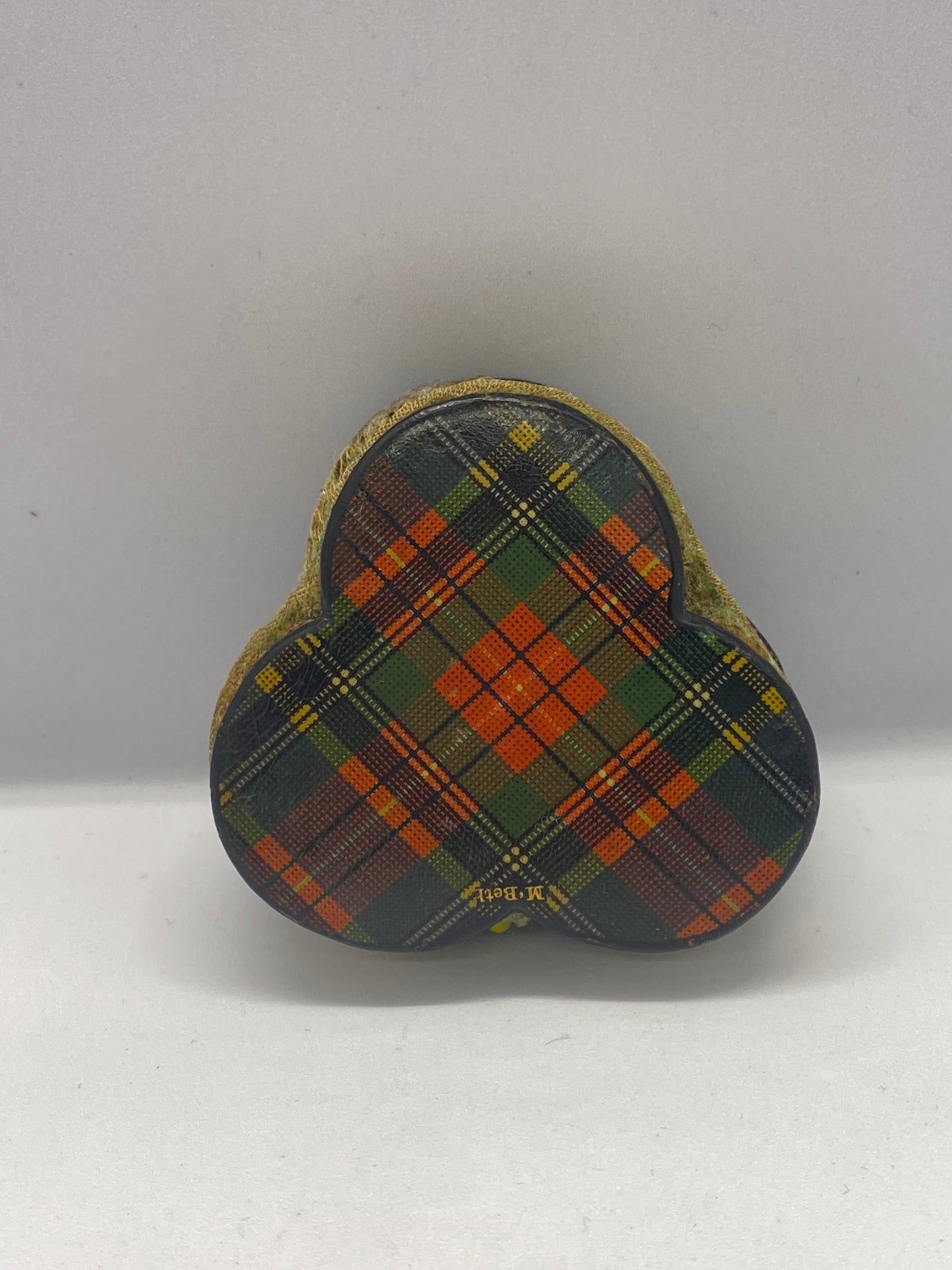 Victorian Tartan Ware Clover Shaped Pincushion