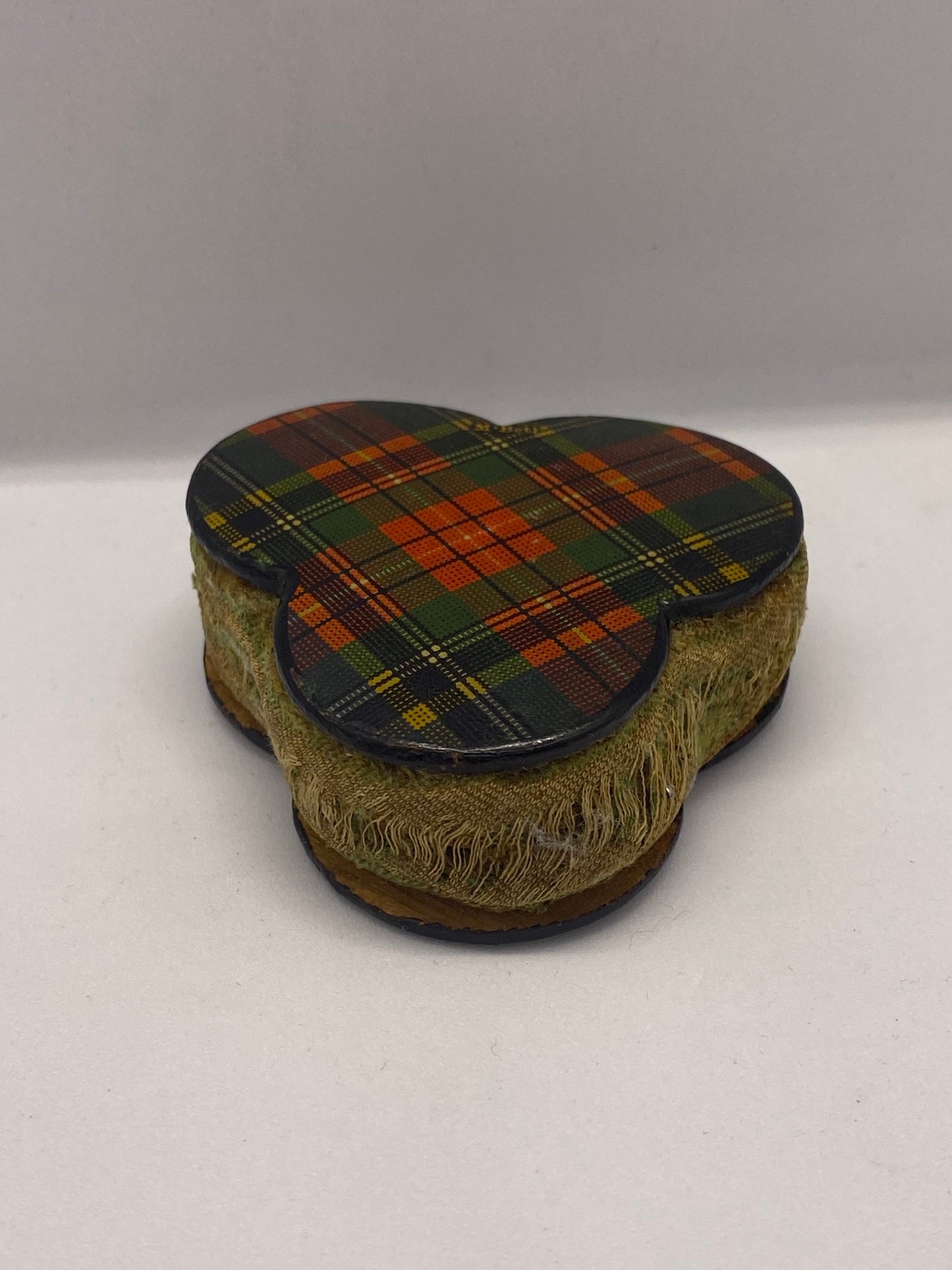 Victorian Tartan Ware Clover Shaped Pincushion