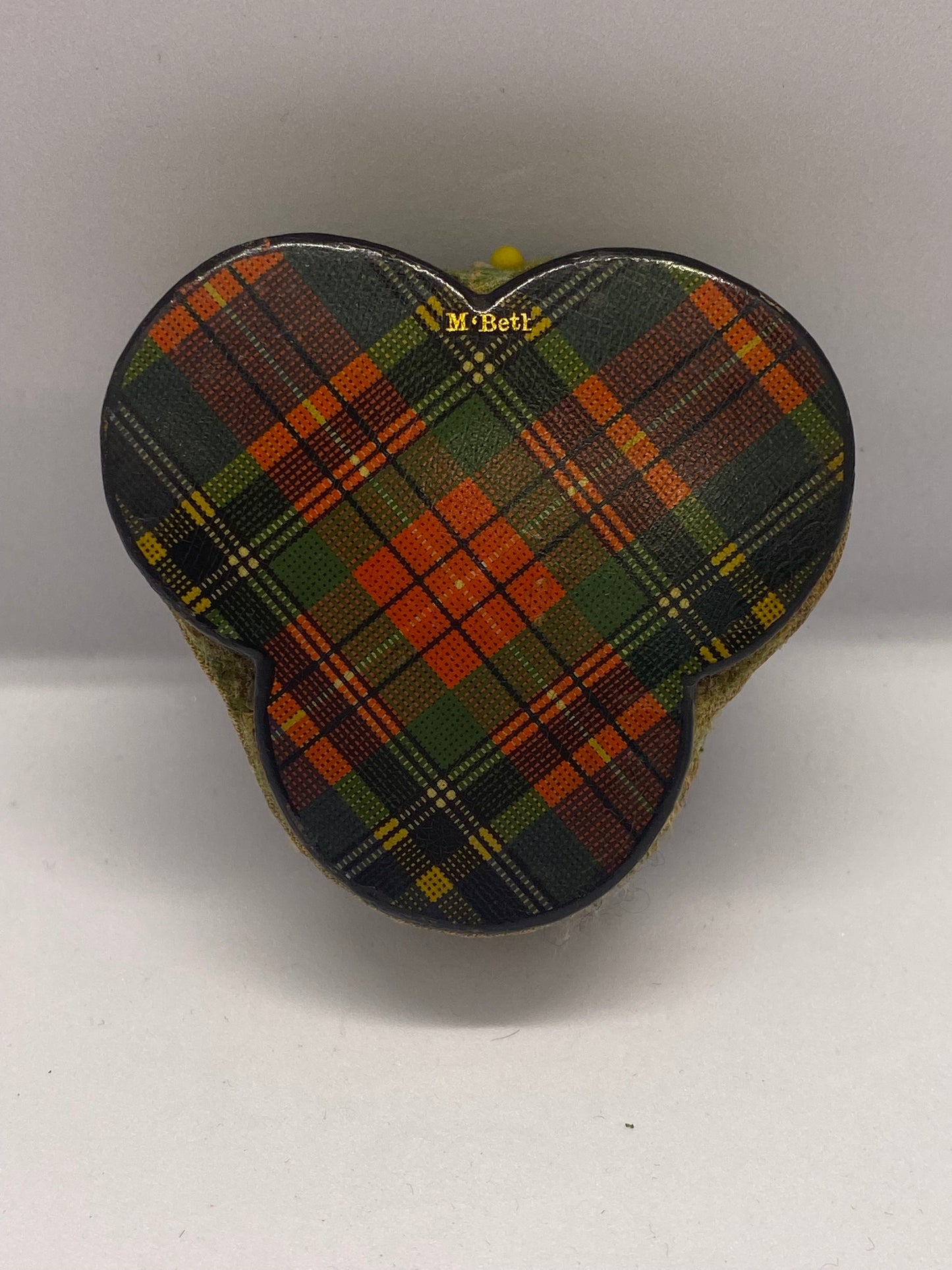 Victorian Tartan Ware Clover Shaped Pincushion