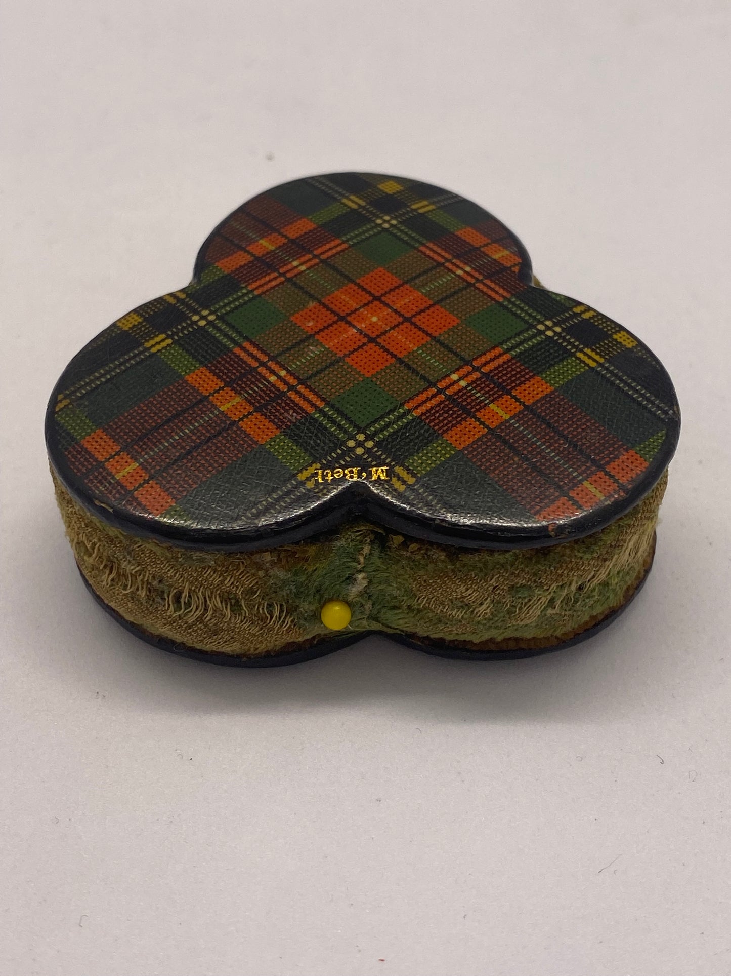 Victorian Tartan Ware Clover Shaped Pincushion