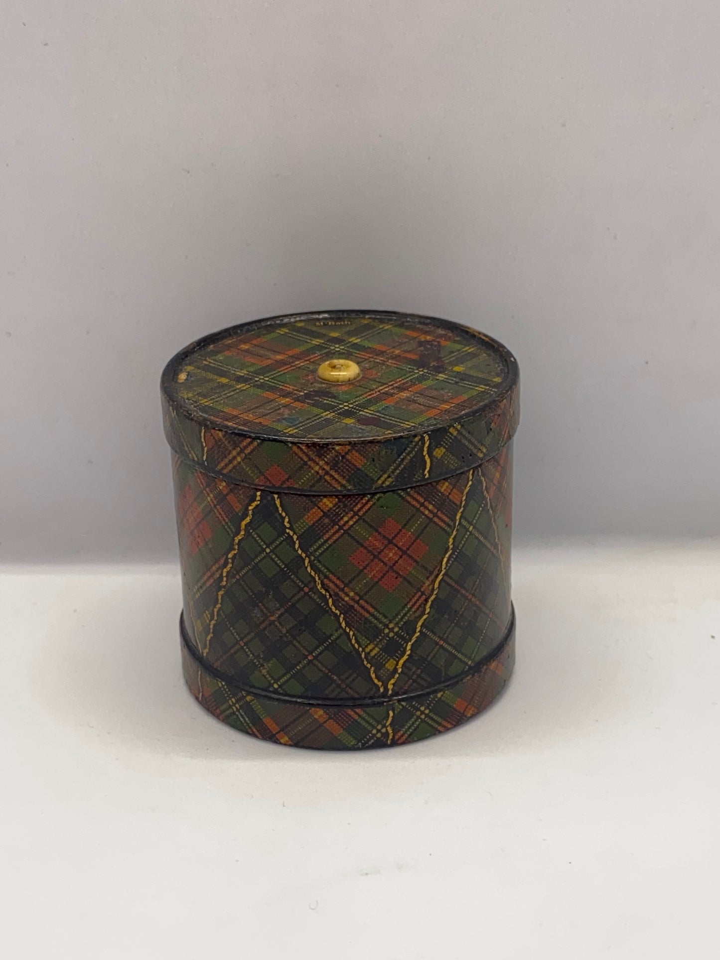 19th Century Victorian Tartan Ware Go To Bed / Match Holder Lidded Box, McBeth Pattern