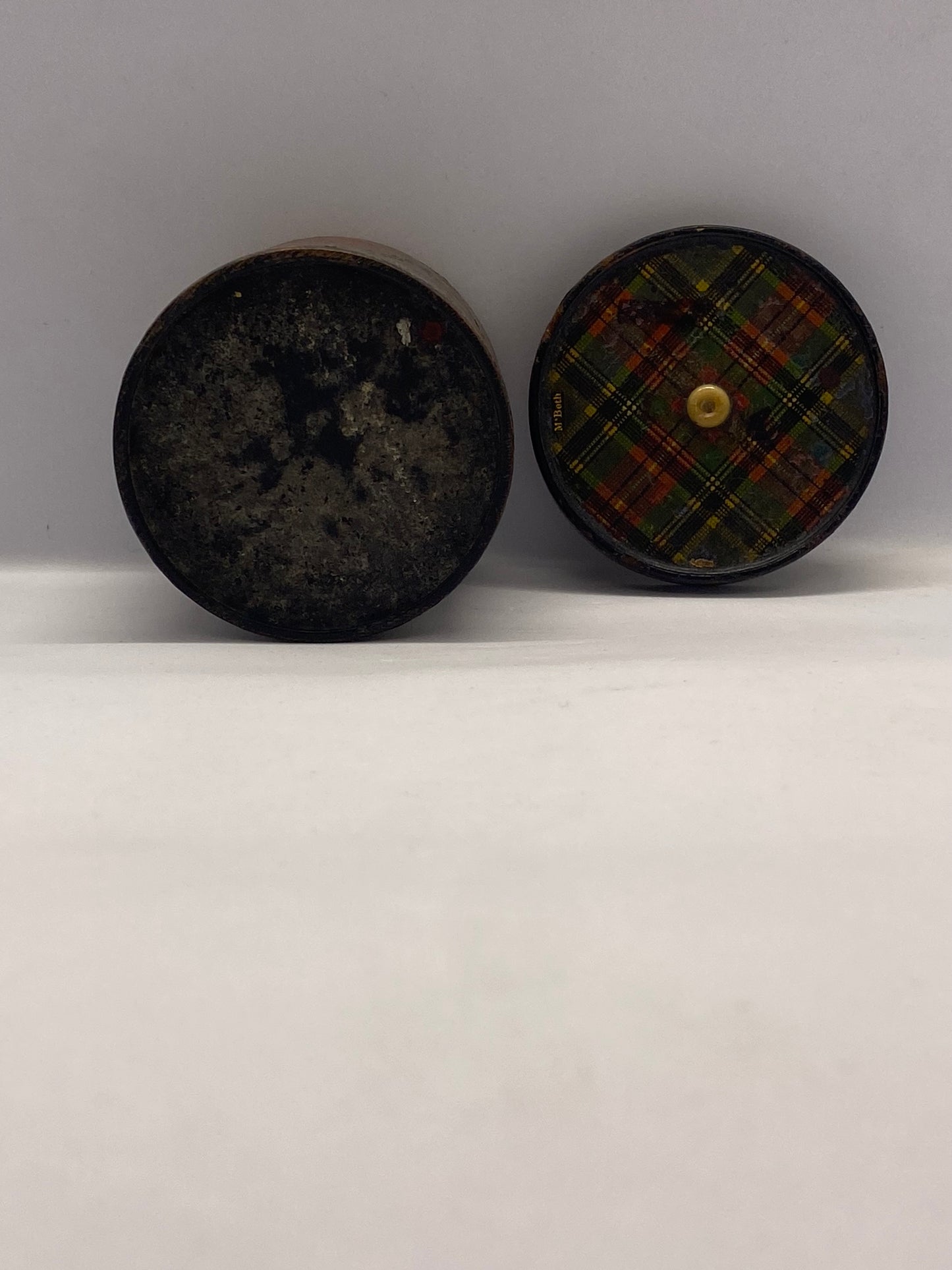 19th Century Victorian Tartan Ware Go To Bed / Match Holder Lidded Box, McBeth Pattern