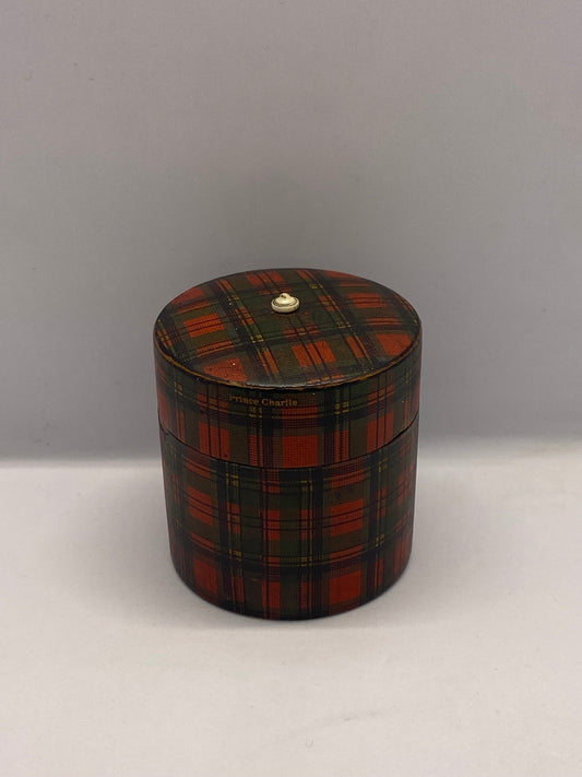 19th Century Victorian Tartan Ware Go To Bed / Match Holder Lidded Box, Prince Charlie Pattern