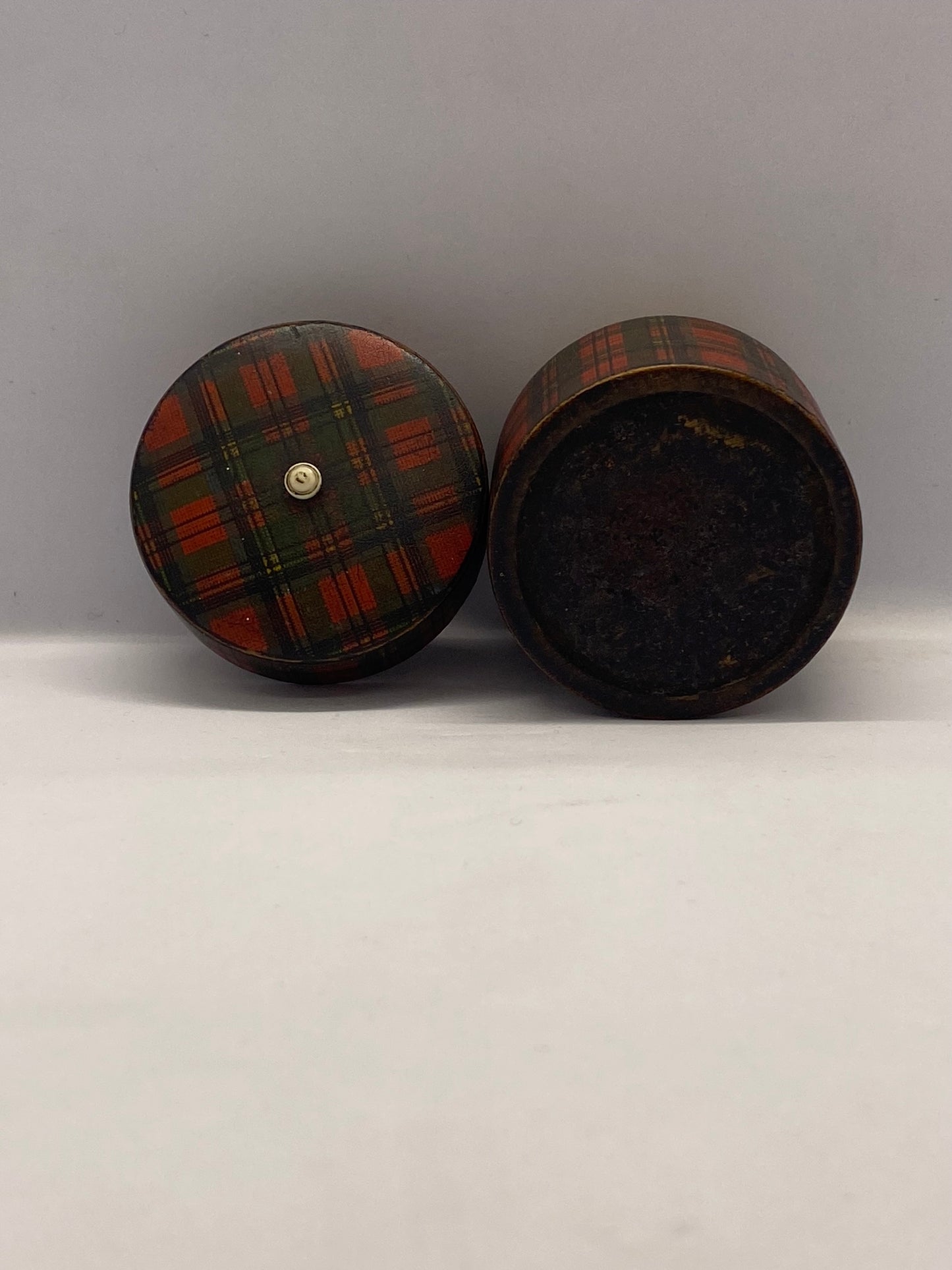 19th Century Victorian Tartan Ware Go To Bed / Match Holder Lidded Box, Prince Charlie Pattern