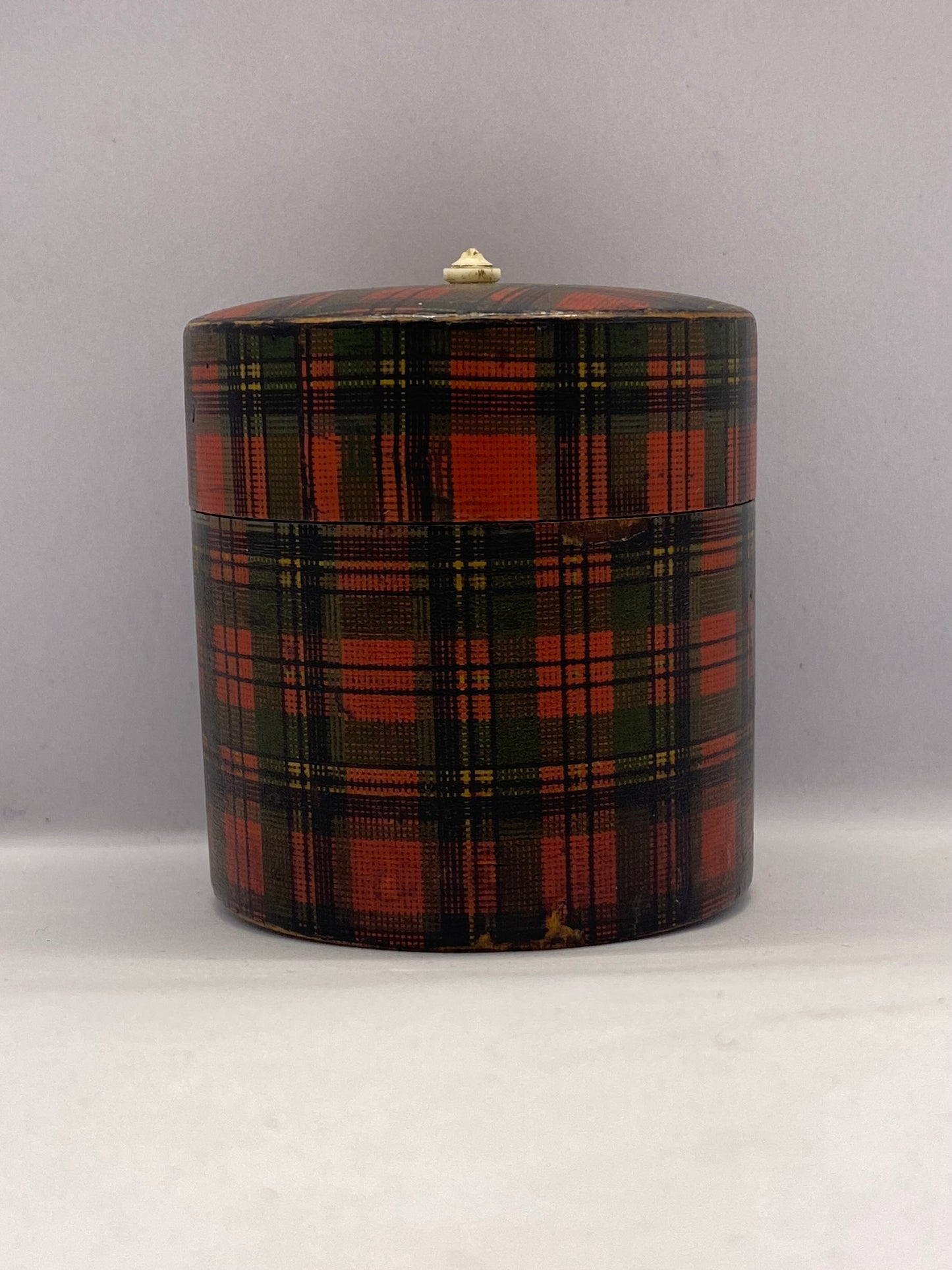 19th Century Victorian Tartan Ware Go To Bed / Match Holder Lidded Box, Prince Charlie Pattern