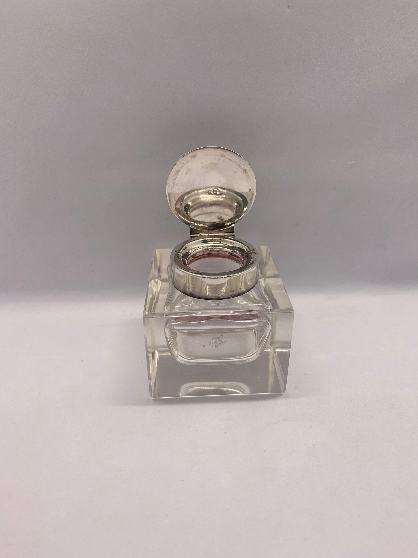 Vintage Sterling Silver and Crystal Inkwell circa 1940.